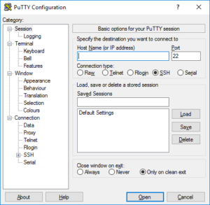 Image showing Windows SSH client PuTTY's configuration