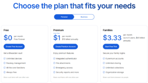 Bitwarden personal pricing plan