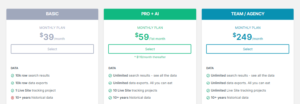 Image showing SpyFu's pricing plans