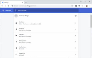 Content settings in Chrome