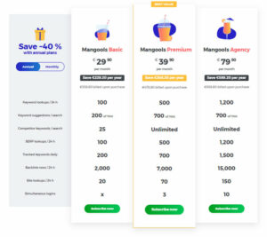 Image showing the pricing plans of Mangools KWFinder