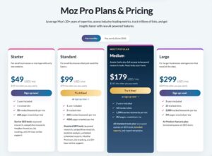 Image showing the pricing plans of MozPro