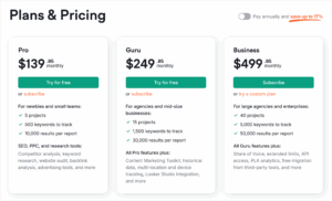 Image showing pricing plans of Semrush