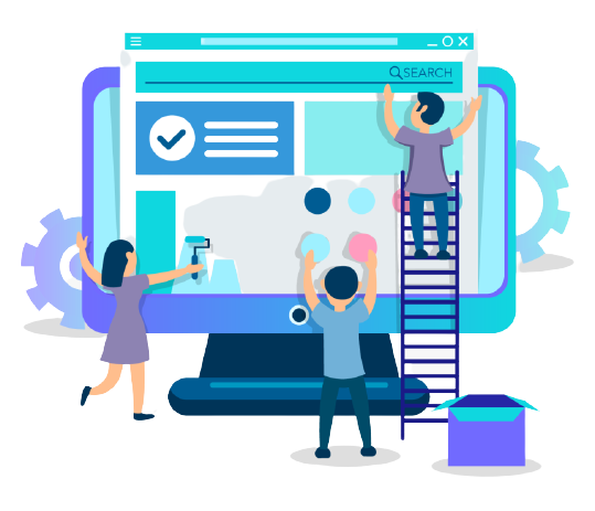 Servergigabit illustration of employees building a website