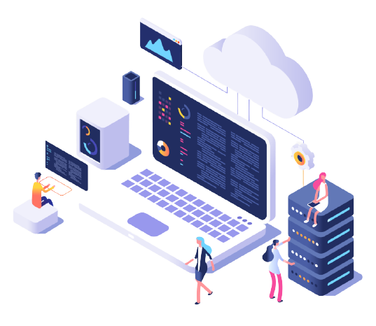 Servergigabit illustration of a collaboration team working on a project